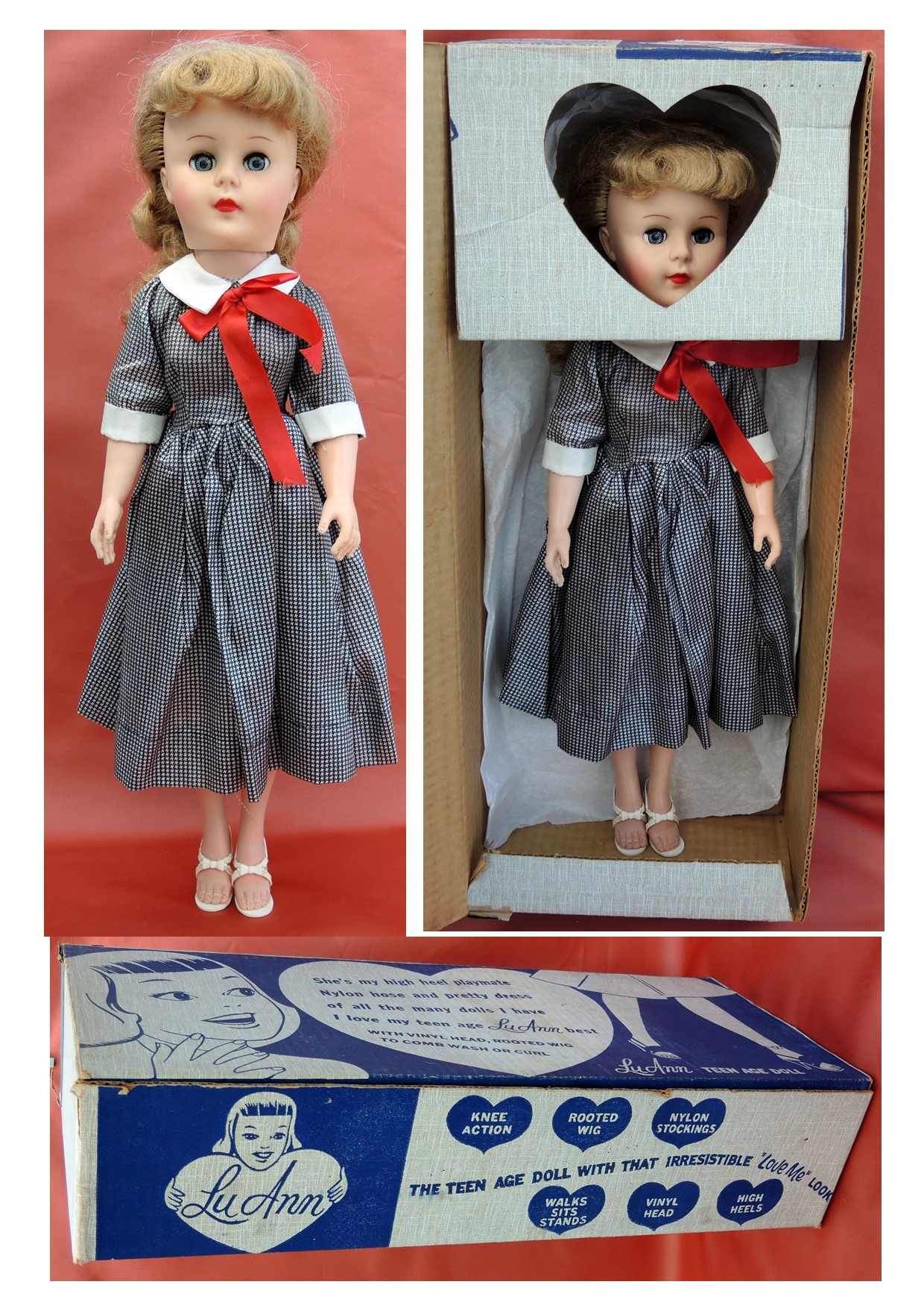 POUPEE AMERICAINE  LU ANN MARCHEUSE 48 cm ANNEES 50/60